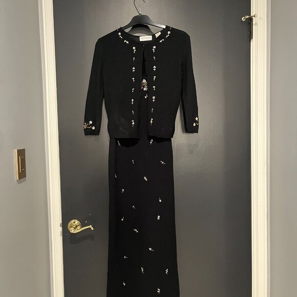 VTG 90s Floral Embroidered Maxi Dress with Sweater Hugo Buscati Size XS - Picture 3 of 11
